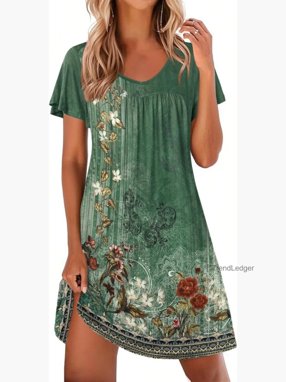 Short Sleeve Pleated Night Dress V Neck Sleep Shirt Soft Lounge